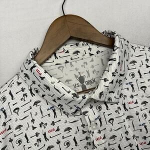 121st US Open Polo Shirt men's 2Xl White Geometric Striped Tech Performance